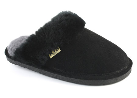 RJs Fuzzies Sheepskin Slippers Womens Scuff - Black