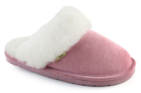 RJs Fuzzies Sheepskin Slippers Womens Scuff - Pink