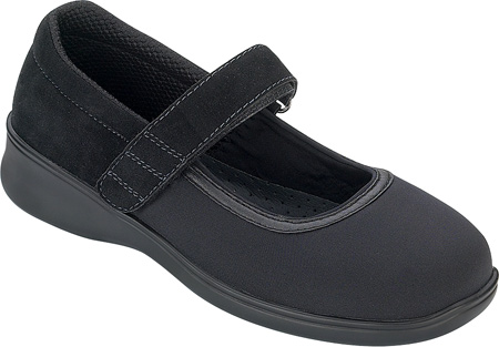 Orthofeet Shoes 827 Women's Stretch Mary Jane Wide Shoes - Black Spandex